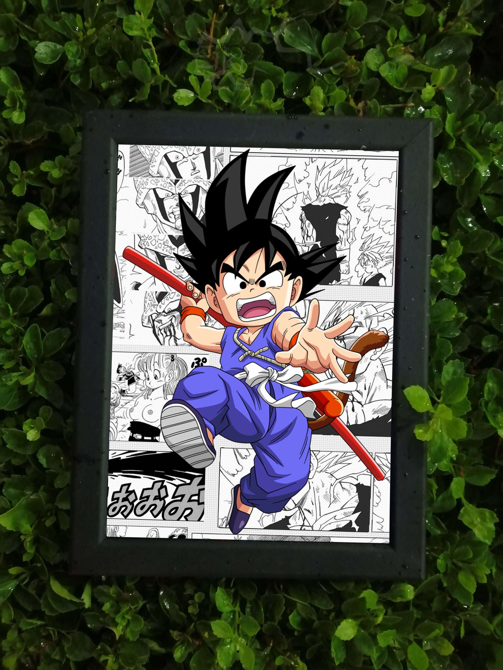 8 Kid Goku Wall Art – Manga Background (13cm x 15cm) - Image 1