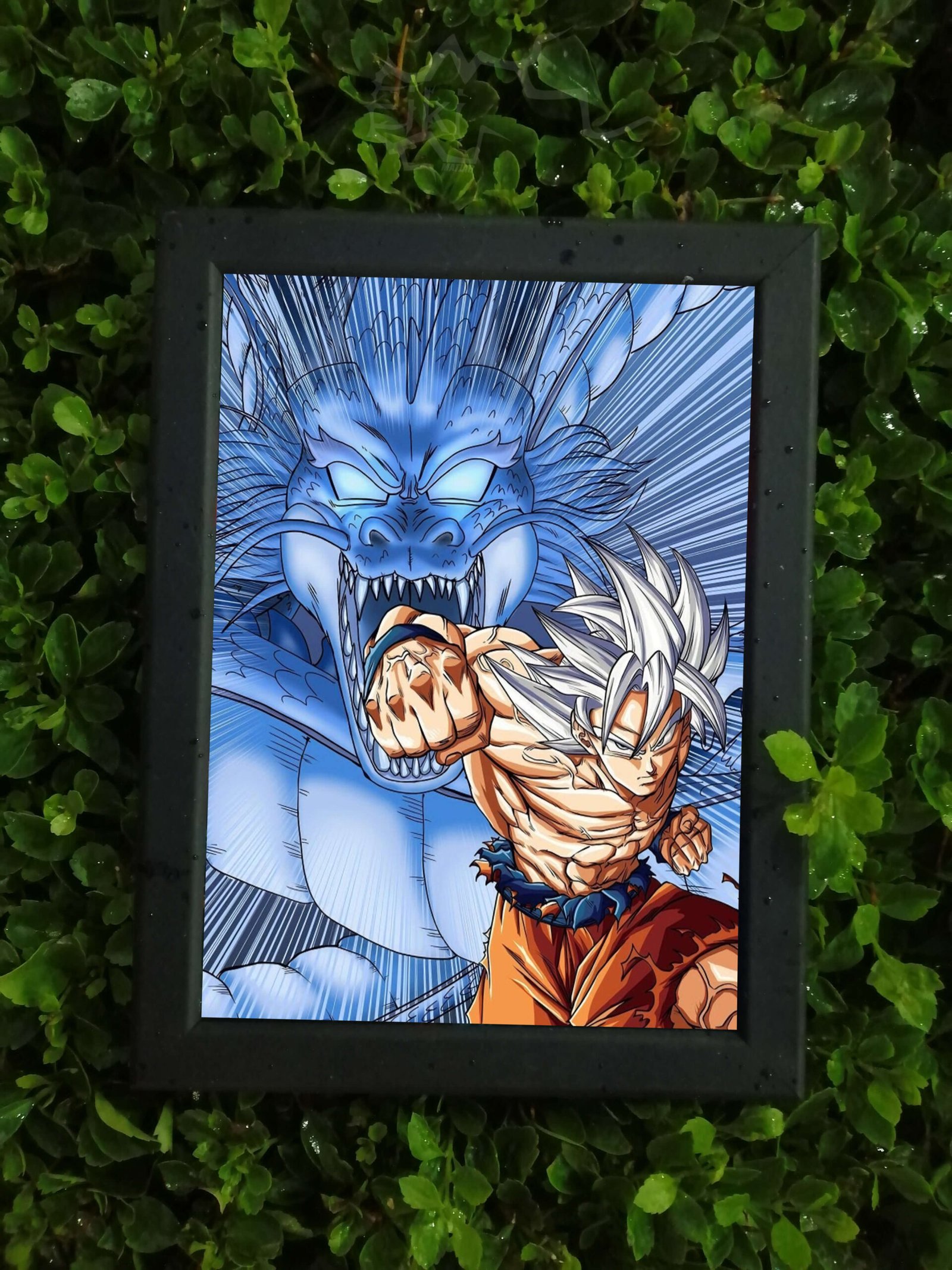 9 Goku Ultra Instinct Wall Art – Black Frame (13cm x 15cm) - Image 1