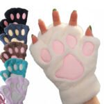 Kawaii Cat Paw Plush Gloves – Fingerless Cosplay Mittens