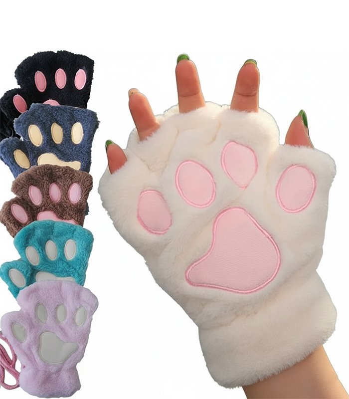 Kawaii-Cat-Paw-Plush-Gloves-1 Kawaii Cat Paw Plush Gloves – Fingerless Cosplay Mittens - Image 1