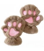 Kawaii Cat Paw Plush Gloves – Fingerless Cosplay Mittens - Image 4