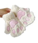 Kawaii Cat Paw Plush Gloves – Fingerless Cosplay Mittens - Image 5