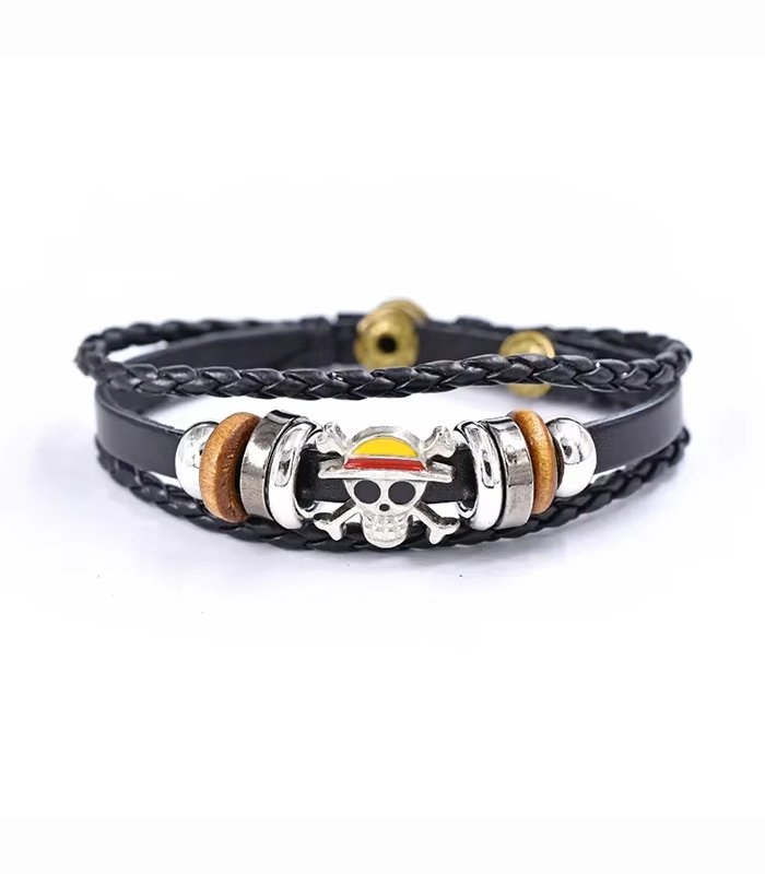 OP-Bracelet1 One Piece Bracelet – Straw Hat Pirates Skull Logo Leather Wristband - Image 1