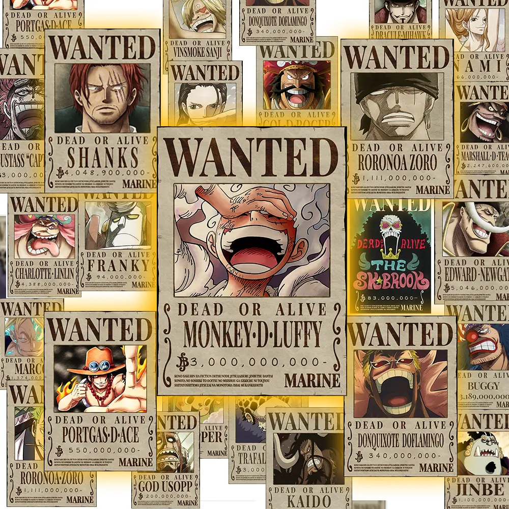 wanted-white One Piece Wanted Poster Stickers (A4 & A3 Self-Adhesive) - Image 1
