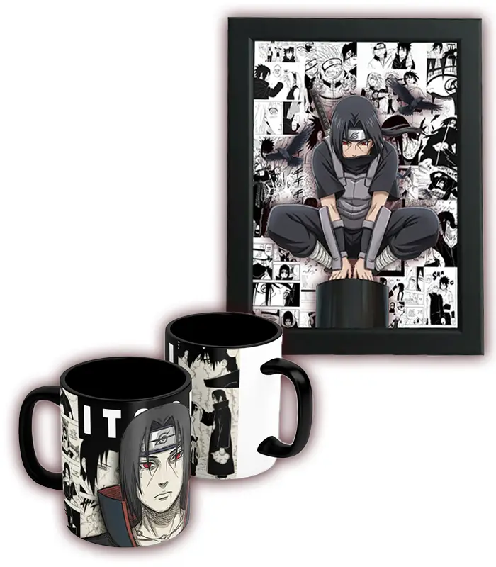 itachi-mug-tableau-pr Itachi Uchiha Anime Fan Bundle – Mug + Frame + Free Stickers - Image 1